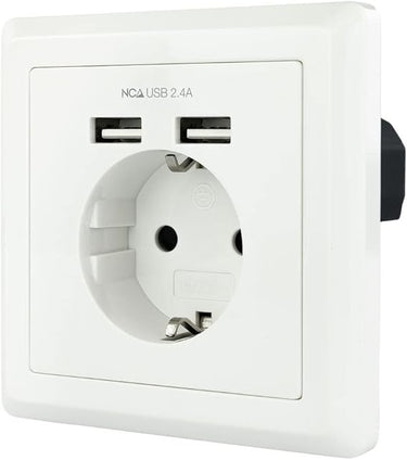 BASE ENCHUFE PARED NANO CABLE TOMA SCHUKO 2xUSB MAX.2.4A BLANCA